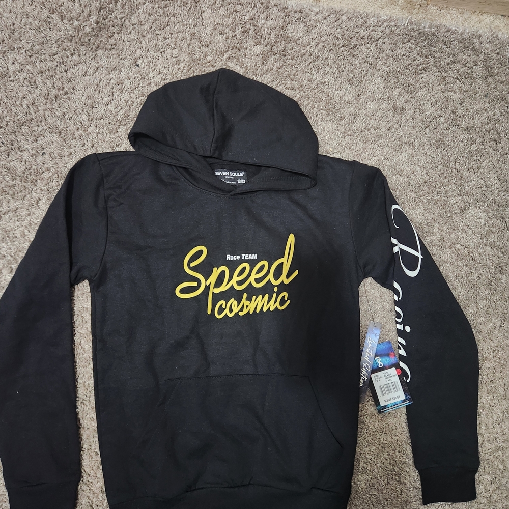 Boys' Black Hoodie with Yellow 'Speed Cosmic' Graphic 10/12